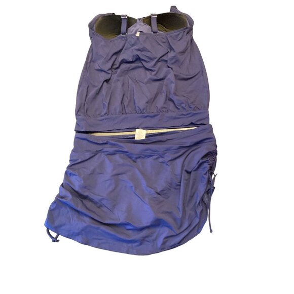 Lands End 18W Blue Tankini Swimsuit Set  Adjustable Straps Ruched Skirt Bottoms - Picture 5 of 8